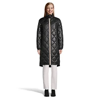 Multistripe Three-Quarter Down Puffer Coat