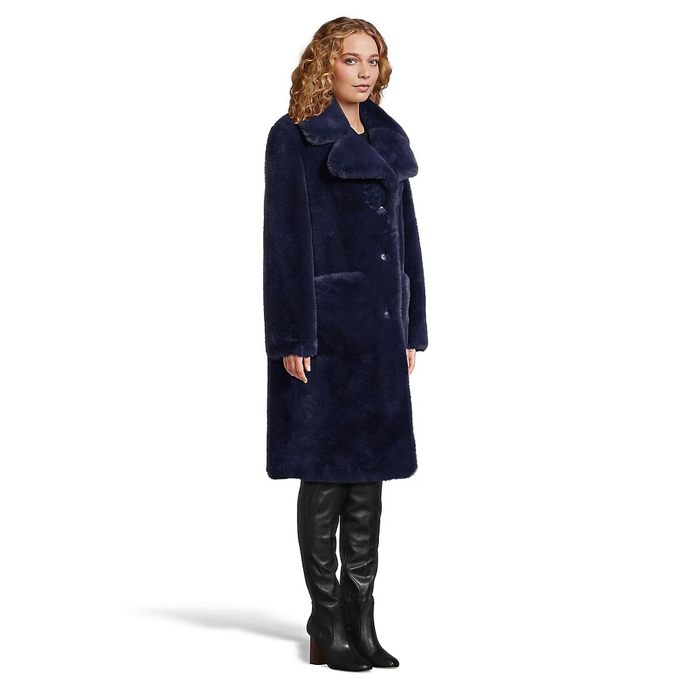 Multstripe Long Faux Fur Coat