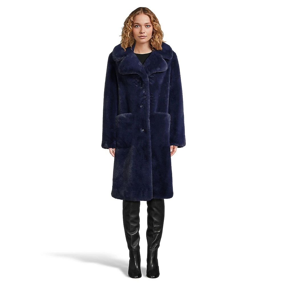 Multstripe Long Faux Fur Coat