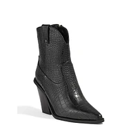 Sacha Croc-Embossed Western Ankle Boots