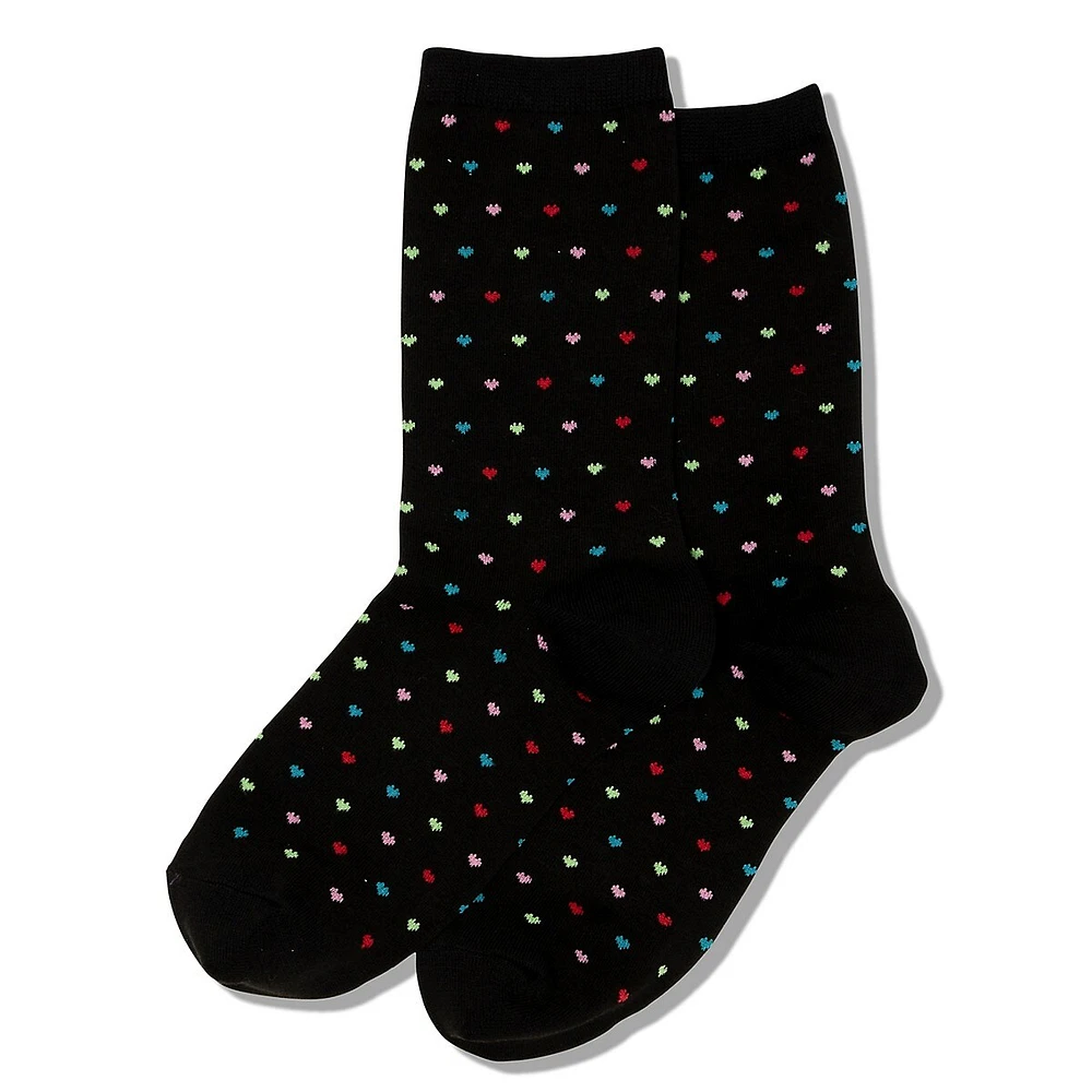 Women's Pindot Heart Print Crew Socks