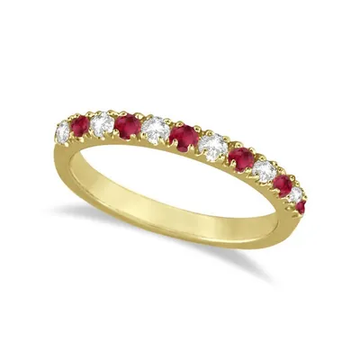 Diamond And Ruby Ring Guard Stackable Band 14k Yellow Gold (0.37ct)