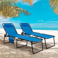 2 Pcs Folding Chaise Lounge Chair Portable Sun Lounger With Adjustable Backrest Grey/navy