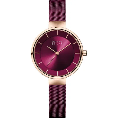 Ladies Solar Stainless Steel Watch In Rose Gold/purple
