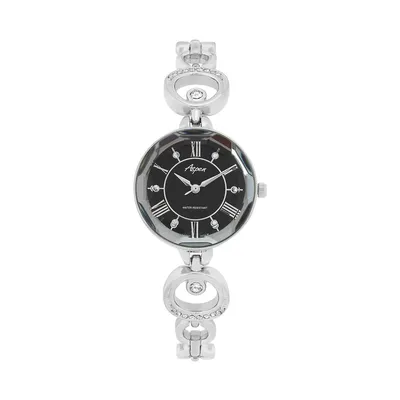 Womens 28mm Metal Bracelet Watch, Analog, Jewelry-clasp Closure, Removable Round Links, White Or Black Dial, Crystals