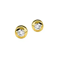 14K Yellow Gold & White Cubic Zirconia Stud Earrings