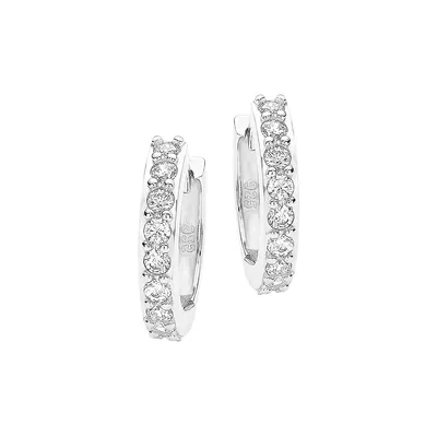 Rhodium-Plated Sterling Silver & Cubic Zirconia Creole Earrings
