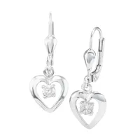 Kid's Heart Rhodium-Plated Sterling Silver & White Cubic Zirconia Drop Earrings