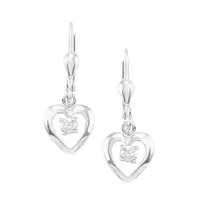 Kid's Heart Rhodium-Plated Sterling Silver & White Cubic Zirconia Drop Earrings