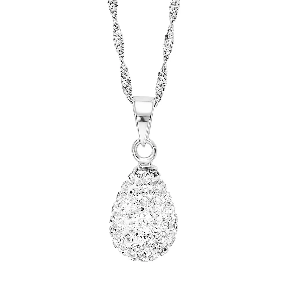 Rhodium-Plated Sterling Silver & Crystal Singapore Chain Pendant Necklace