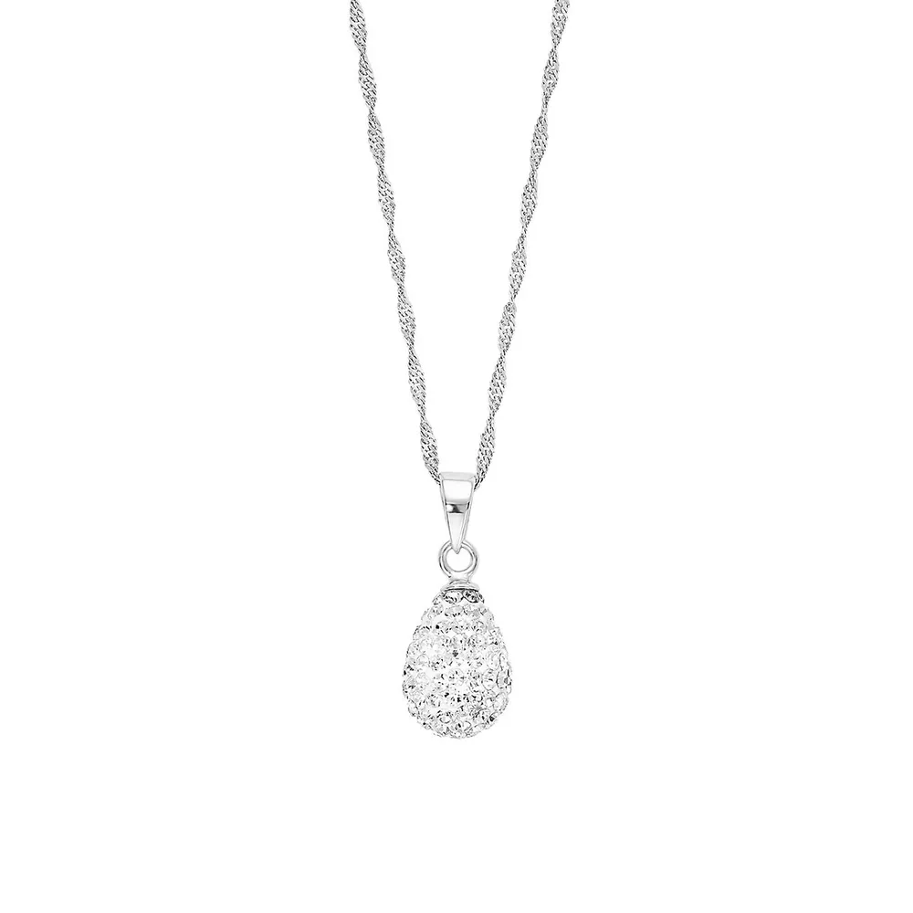 Rhodium-Plated Sterling Silver & Crystal Singapore Chain Pendant Necklace
