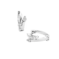 Creole Rhodium-Plated Sterling Silver & White Cubic Zirconia Huggie Earrings