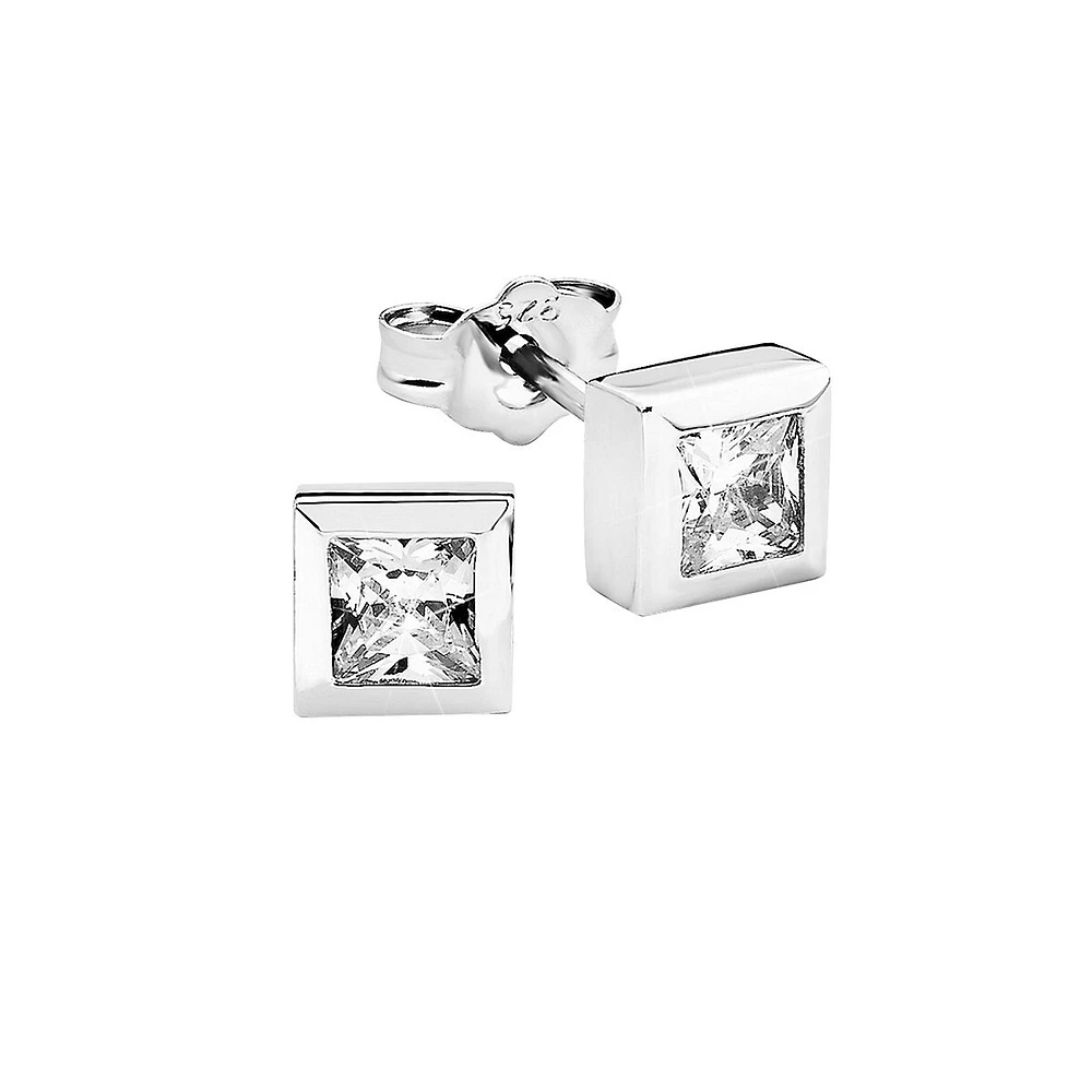 Rhodium-Plated Sterling Silver & Cubic Zirconia Stud Earrings