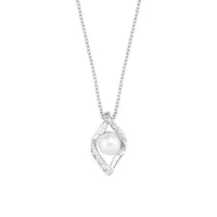 Sterling Silver, Cubic Zirconia & Freshwater Cultured Pearl Pendant Necklace