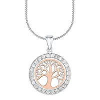 Tree of Life Bicolour Rose Goldplated, Rhodium-Plated Sterling Silver & White Cubic Zirconia Pendant Necklace