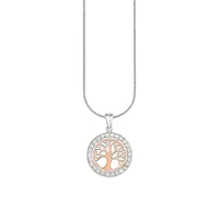 Tree of Life Bicolour Rose Goldplated, Rhodium-Plated Sterling Silver & White Cubic Zirconia Pendant Necklace