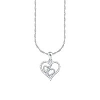 Rhodium-Plated Sterling Silver & White Cubic Zirconia Heart Pendant Necklace