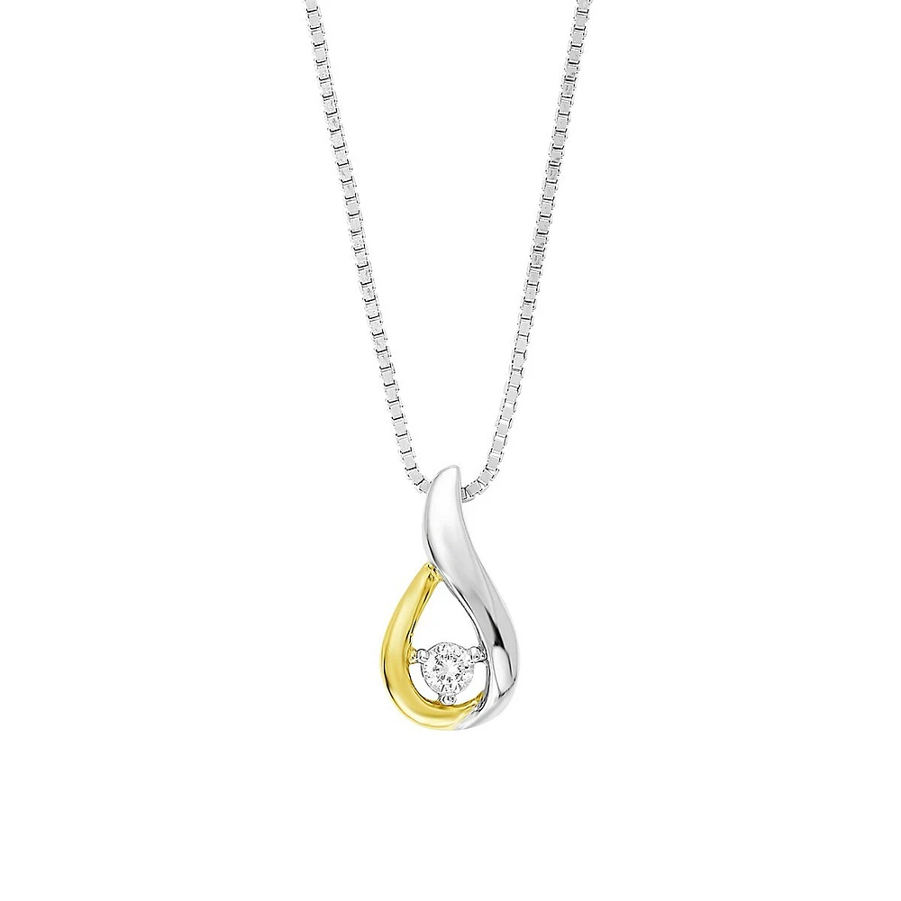 Venezia Bicolour Goldplated, Sterling Silver & White Cubic Zirconia Pendant Necklace