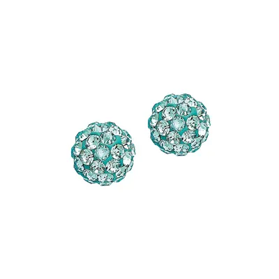 Rhodium-Plated Sterling Silver & Turquoise Crystal Ball Stud Earrings