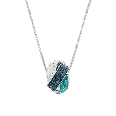 Rhodium-Plated Sterling Silver, White, Turquoise & Blue Swarovski Crystal Pendant Necklace
