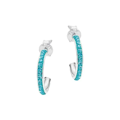 Kid's Rhodium-Plated Sterling Silver & Crystal Curved Earrings