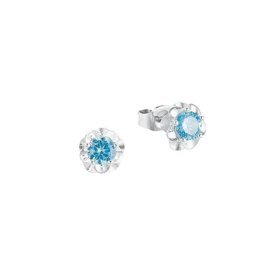 Rhodium-Plated Sterling Silver & Blue Cubic Zirconia Stud Earrings