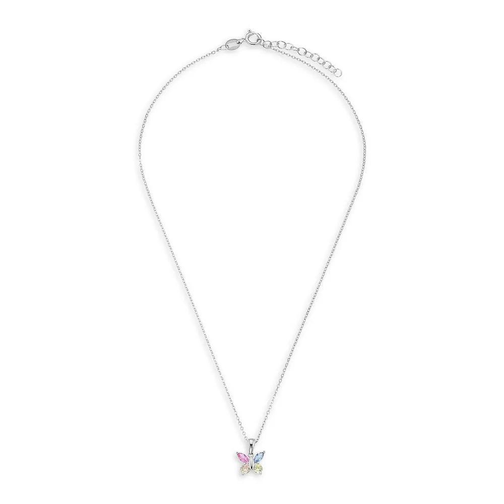 Rhodium-Plated Sterling Silver & Cubic Zirconia Butterfly Pendant Necklace