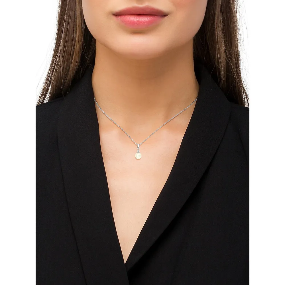 Rhodium-Plated Sterling Silver, Cultured Freshwater Pearl & Cubic Zirconia Pendant Necklace