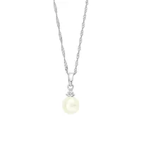 Rhodium-Plated Sterling Silver, Cultured Freshwater Pearl & Cubic Zirconia Pendant Necklace