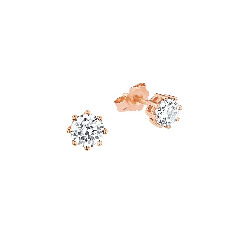 Basic Rose Goldplated Sterling Silver & White Cubic Zirconia Stud Earrings