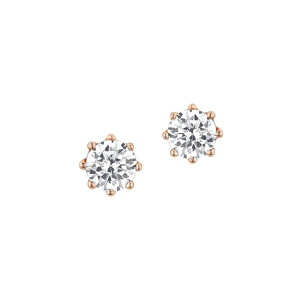 Basic Rose Goldplated Sterling Silver & White Cubic Zirconia Stud Earrings