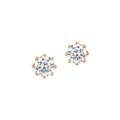 Basic Rose Goldplated Sterling Silver & White Cubic Zirconia Stud Earrings