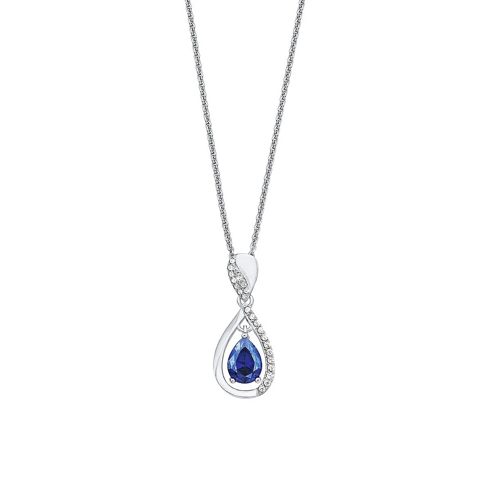 Rhodium-Plated Sterling Silver & Cubic Zirconia Pendant Necklace