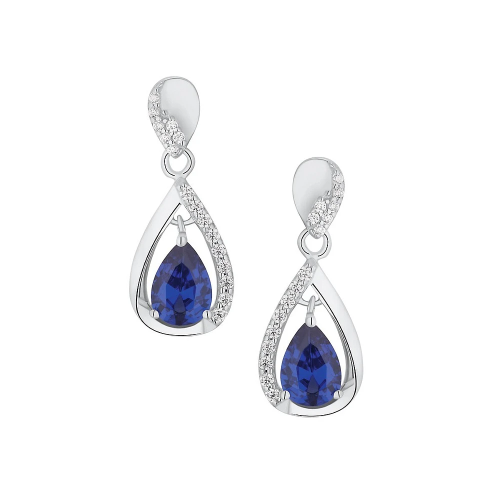 Pendants d'oreilles en argent sterling rhodié avec cristaux blancs et bleus