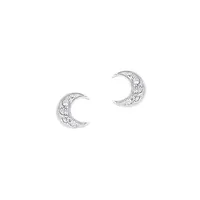 Boutons d'oreilles en demi-lune en argent sterling rhodié avec cristaux blancs