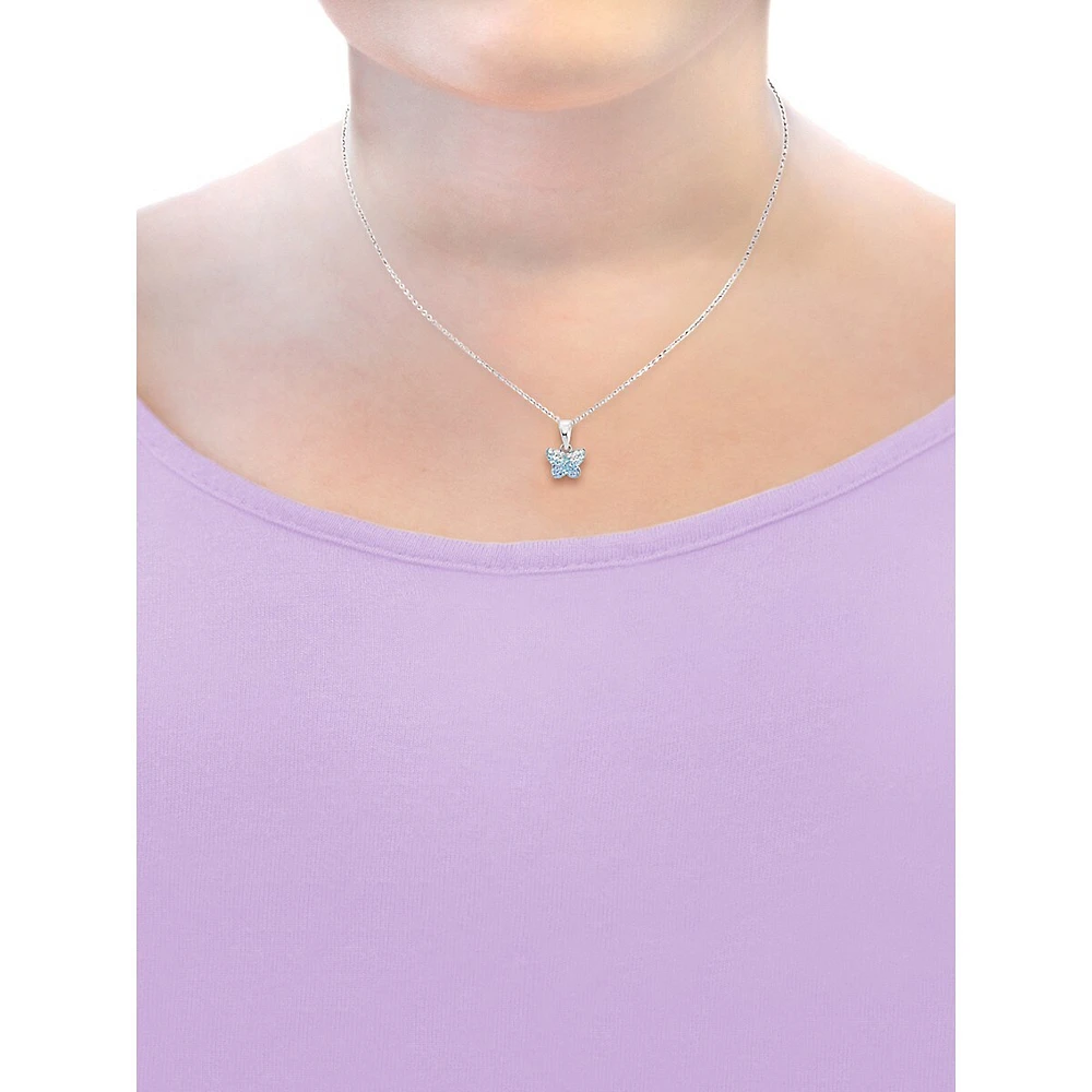 Kid's Rhodium-Plated Sterling Silver & Multicoloured Crystal Pendant Necklace