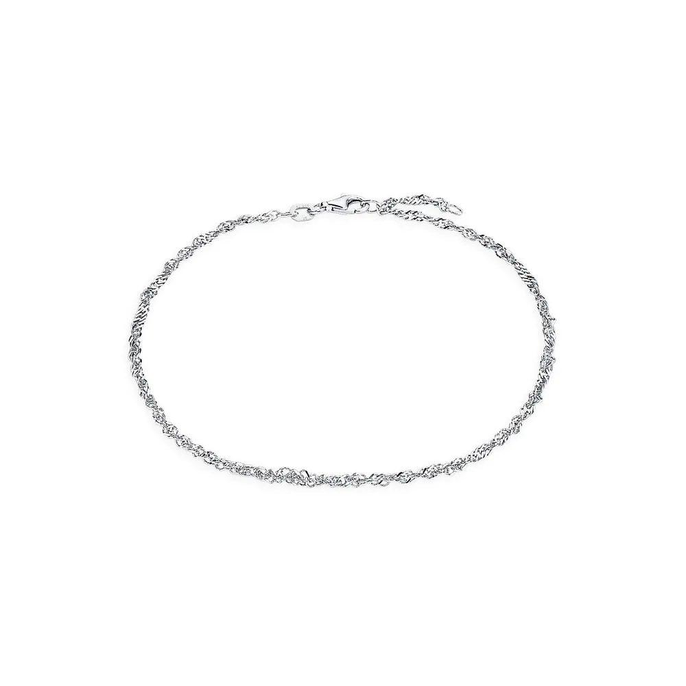 Bracelet de cheville à chaîne Singapour en argent sterling rhodié Summer