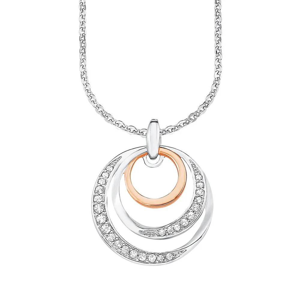 Bicolour Rhodium-Plated, Rose Goldplated Sterling Silver & White Cubic Zirconia Pendant Necklace