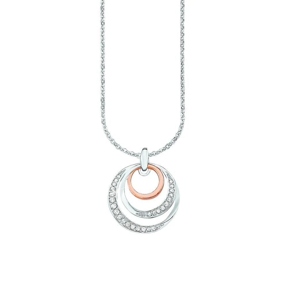 Bicolour Rhodium-Plated, Rose Goldplated Sterling Silver & White Cubic Zirconia Pendant Necklace