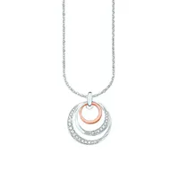 Bicolour Rhodium-Plated, Rose Goldplated Sterling Silver & White Cubic Zirconia Pendant Necklace