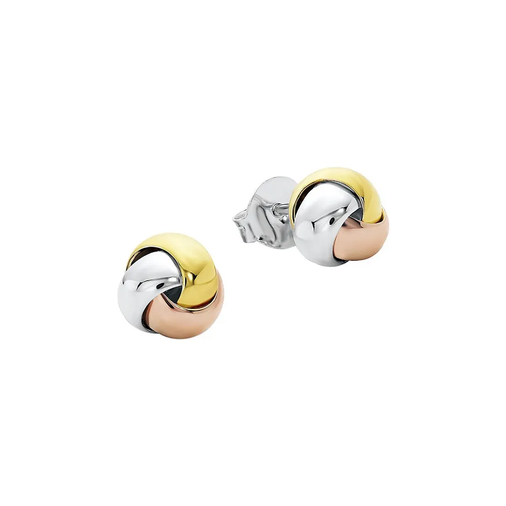 Knot Tricolour Rhodium-Plated, Goldplated & Rose Goldplated Stud Earrings