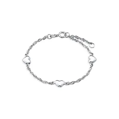 Rhodium-Plated Sterling Silver Heart Bracelet