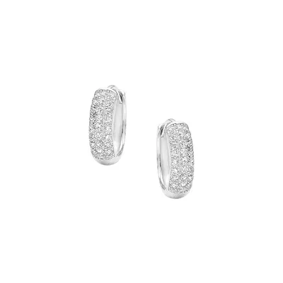 Rhodium-Plated Sterling Silver & White Cubic Zirconia Creoles Earrings