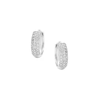 Rhodium-Plated Sterling Silver & White Cubic Zirconia Creoles Earrings