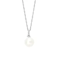 Sterling Silver, White Freshwater Pearl & Cubic Zirconia Pendant Necklace