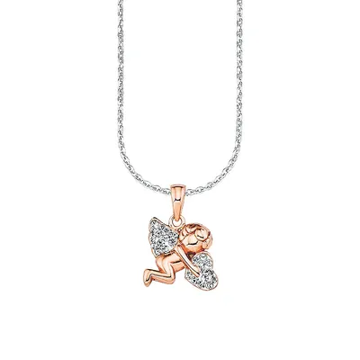 Bicolour Rhodium-Plated, Rose Goldplated Sterling Silver & White Cubic Zirconia Angel Heart Pendant Necklace