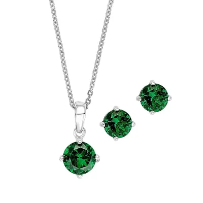 2-Piece Rhodium-Plated Sterling Silver & Cubic Zirconia Stud Earrings & Pendant Necklace Set