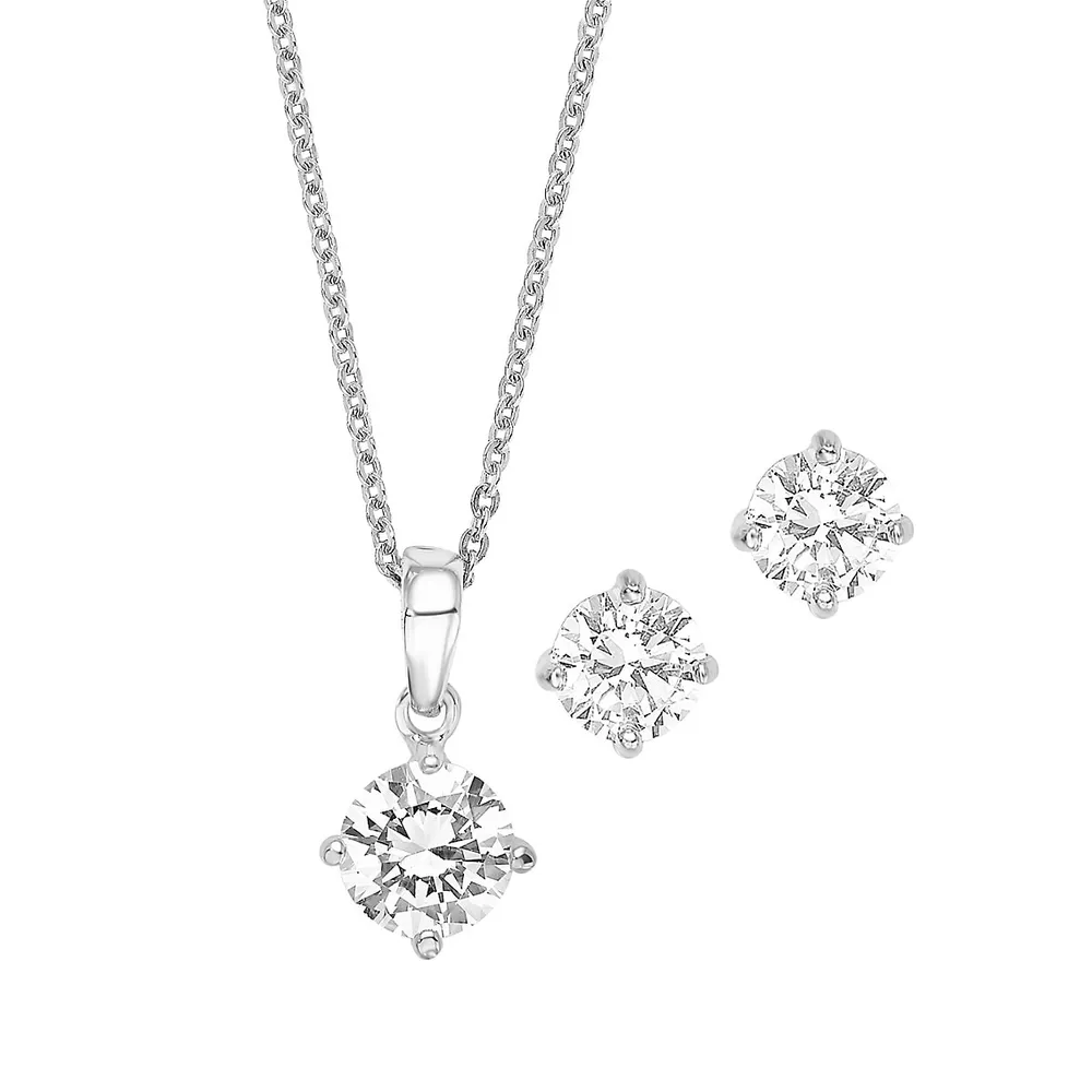 2-Piece Rhodium-Plated Sterling Silver & Cubic Zirconia Necklace and Earrings Set