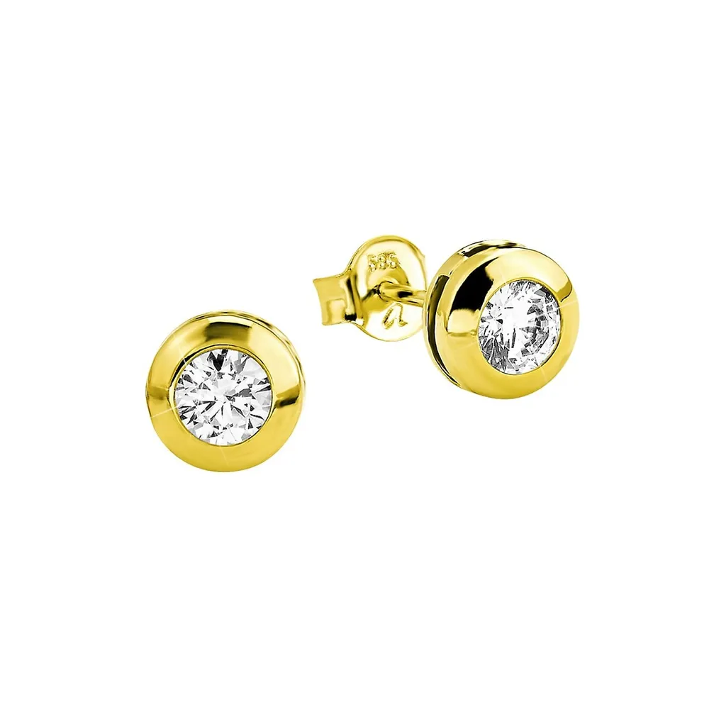 14K Yellow Gold & White Cubic Zirconia Stud Earrings