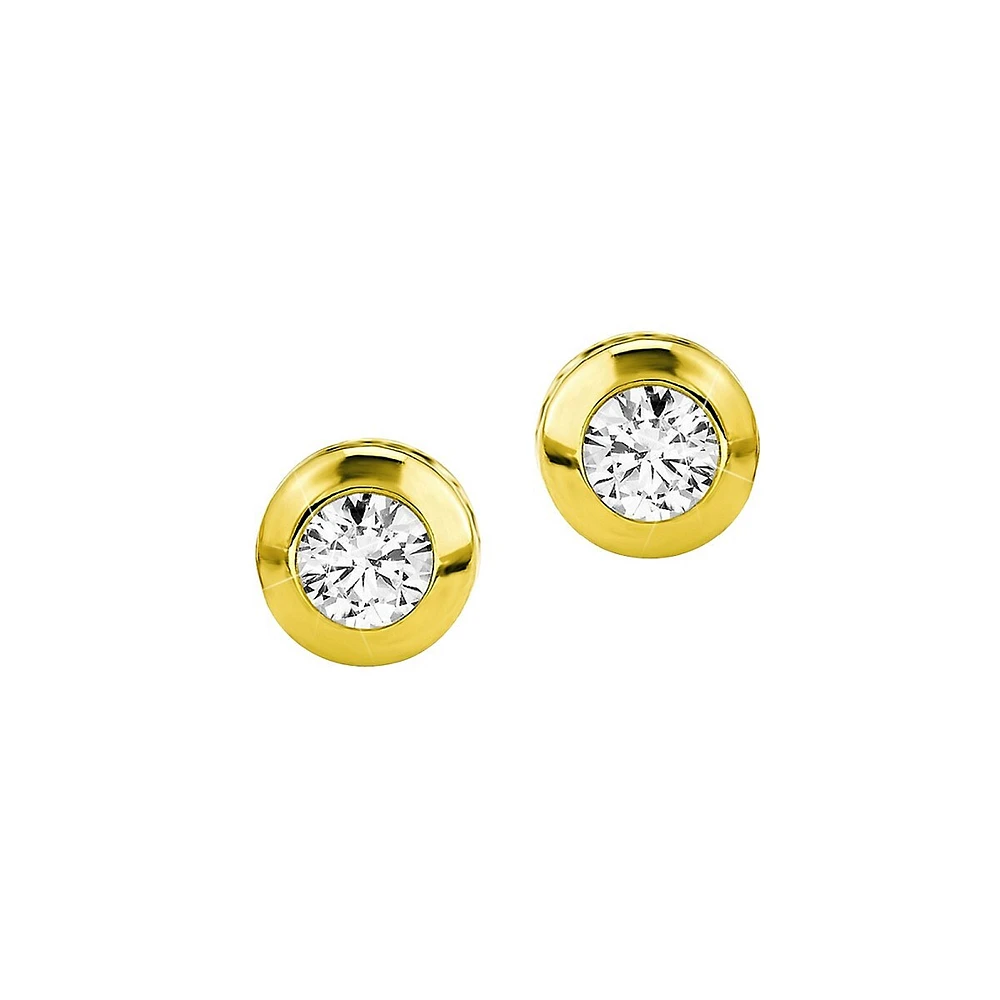 14K Yellow Gold & White Cubic Zirconia Stud Earrings